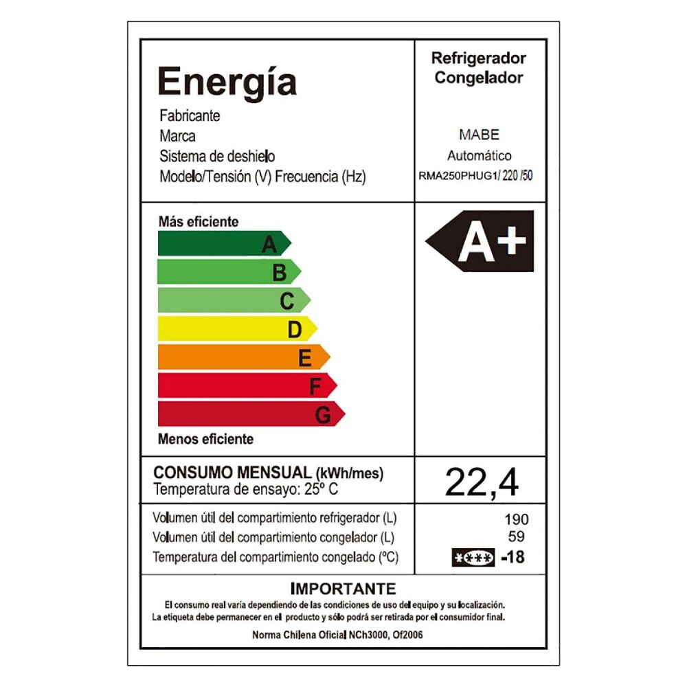 Refrigerador Mabe Top Mount 250 Litros No Frost Rma250pvug image number 5.0