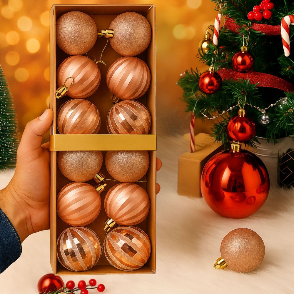 12 Bambalinas Esferas Navideñas Rosa 6cm Decoracion Navidad image number 2.0