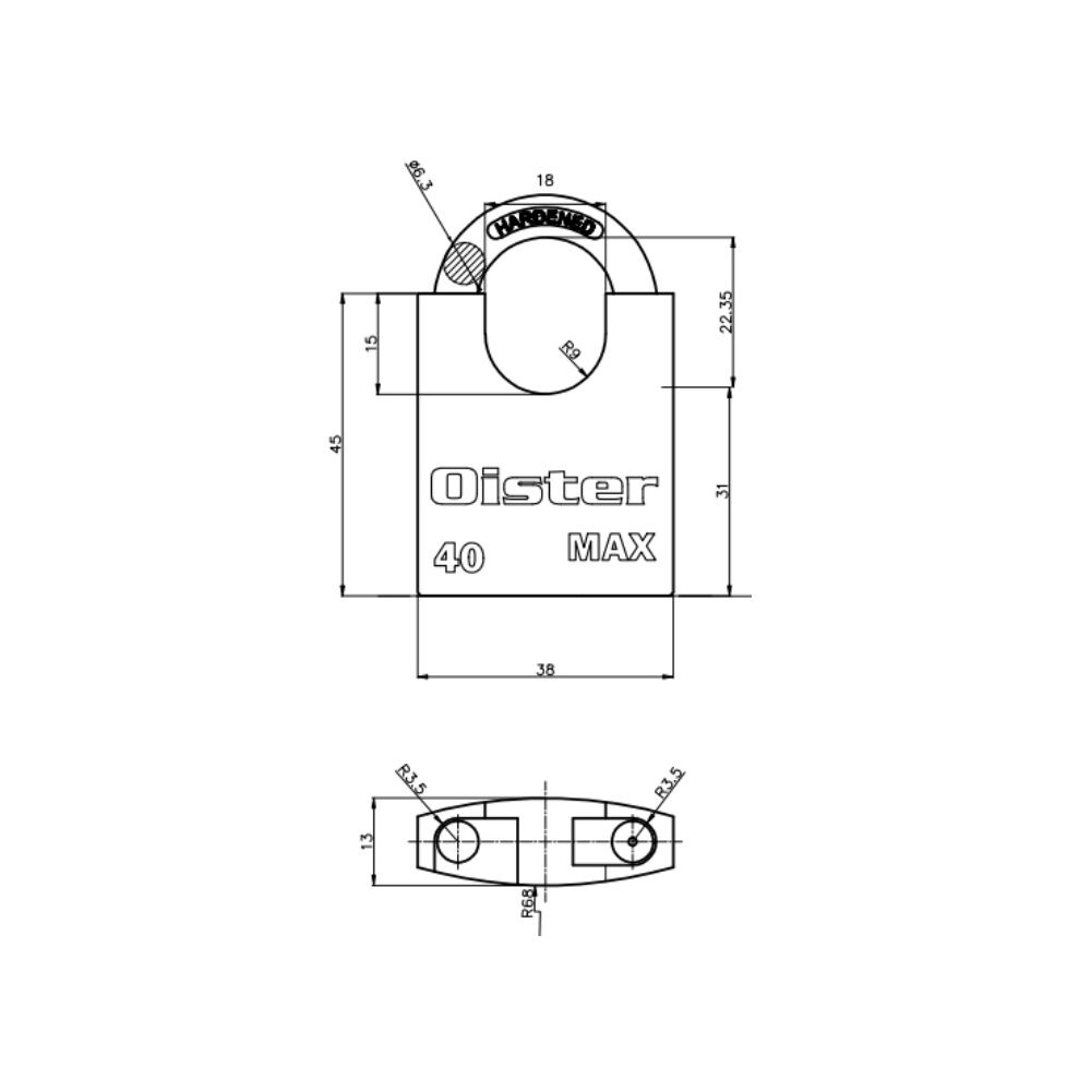 Candado Oister Max Con Hombros 40mm image number 1.0