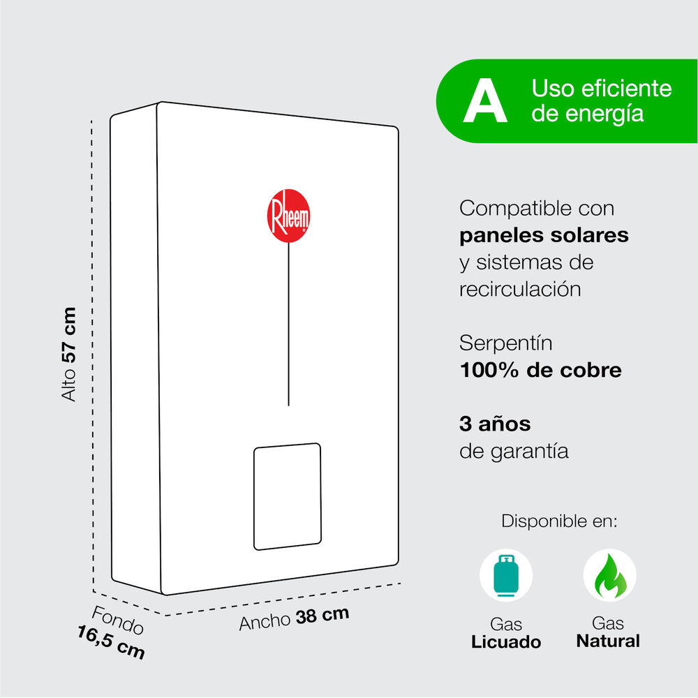 Pack Calefont Rheem 18 Litros Tiro Forzado Gas Licuado + Kit image number 4.0