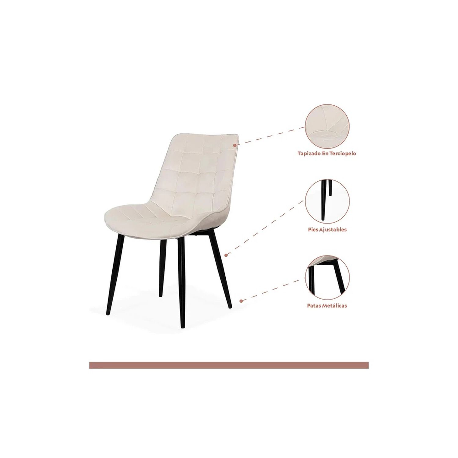 Comedor Mesa Vidrio Rectangular 120x80 + 6 Silla Macron Terciopelo - Beige image number 3.0