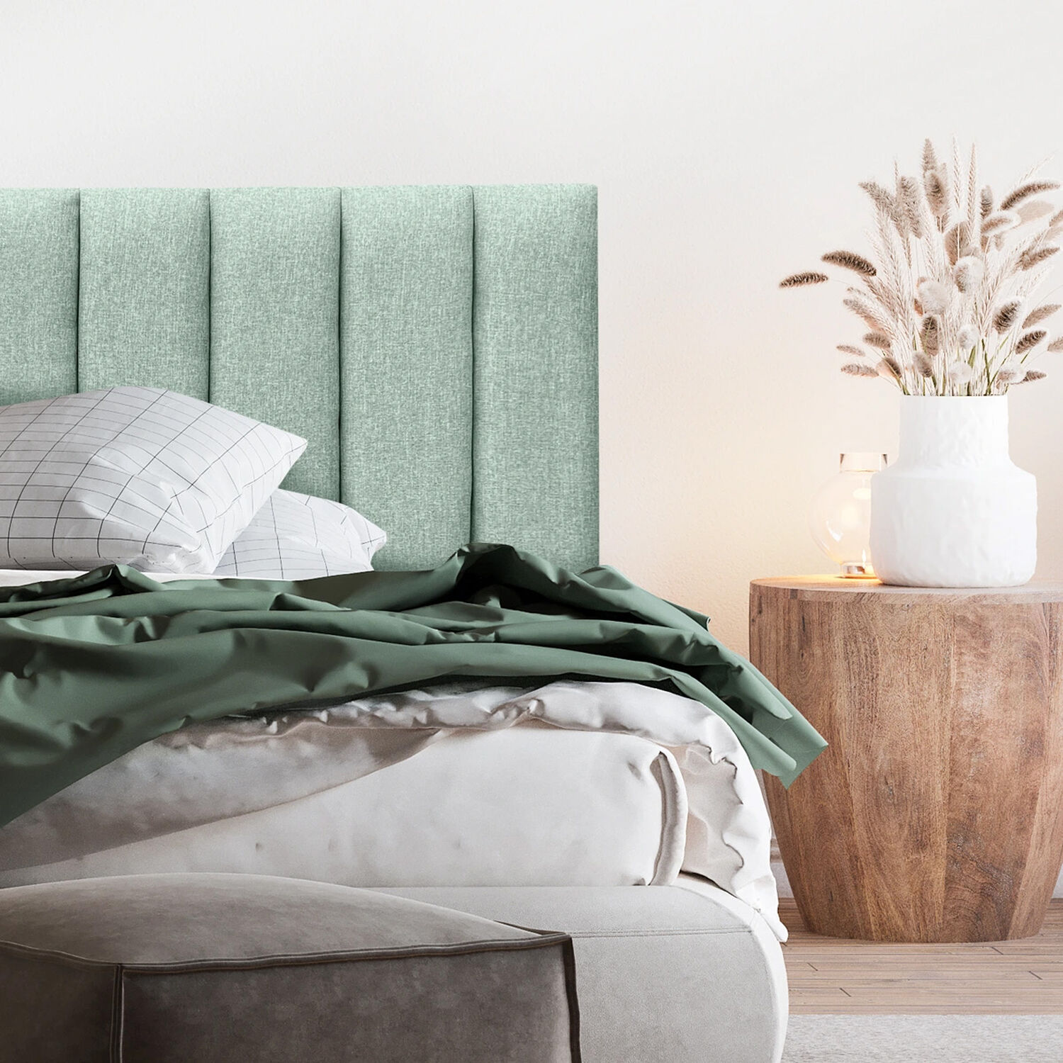 Respaldo De Cama Tubular Vertical Lino Verde Jeans King image number 1.0