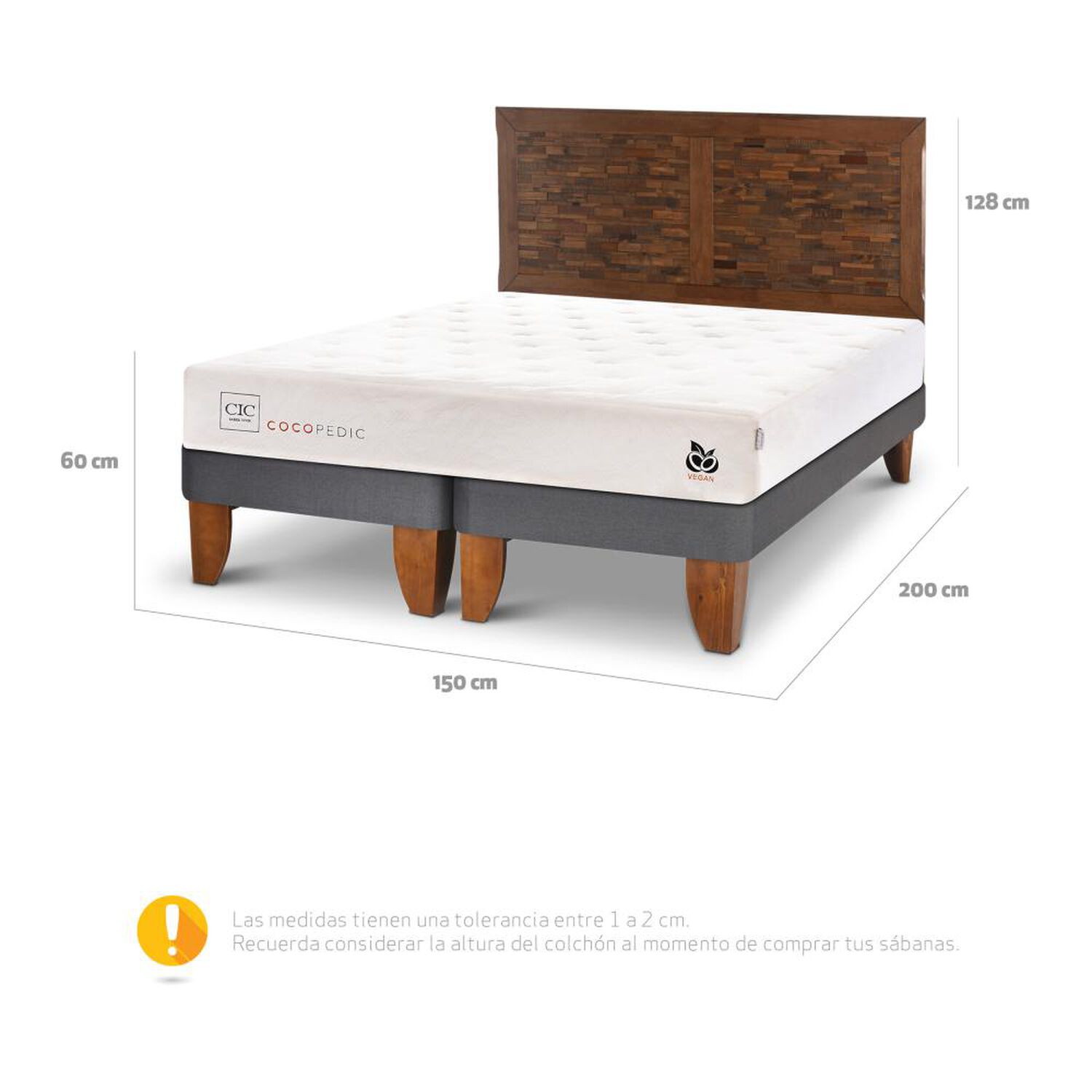 Cama Europea Cic Cocopedic / 2 Plazas / Base Dividida + Respaldo image number 4.0