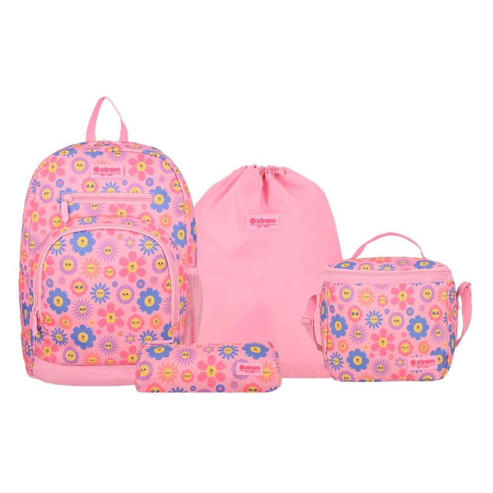 Multipack 6xt Mochila Ni&ntilde;a Xtrem Flores Rosado image number 0.0