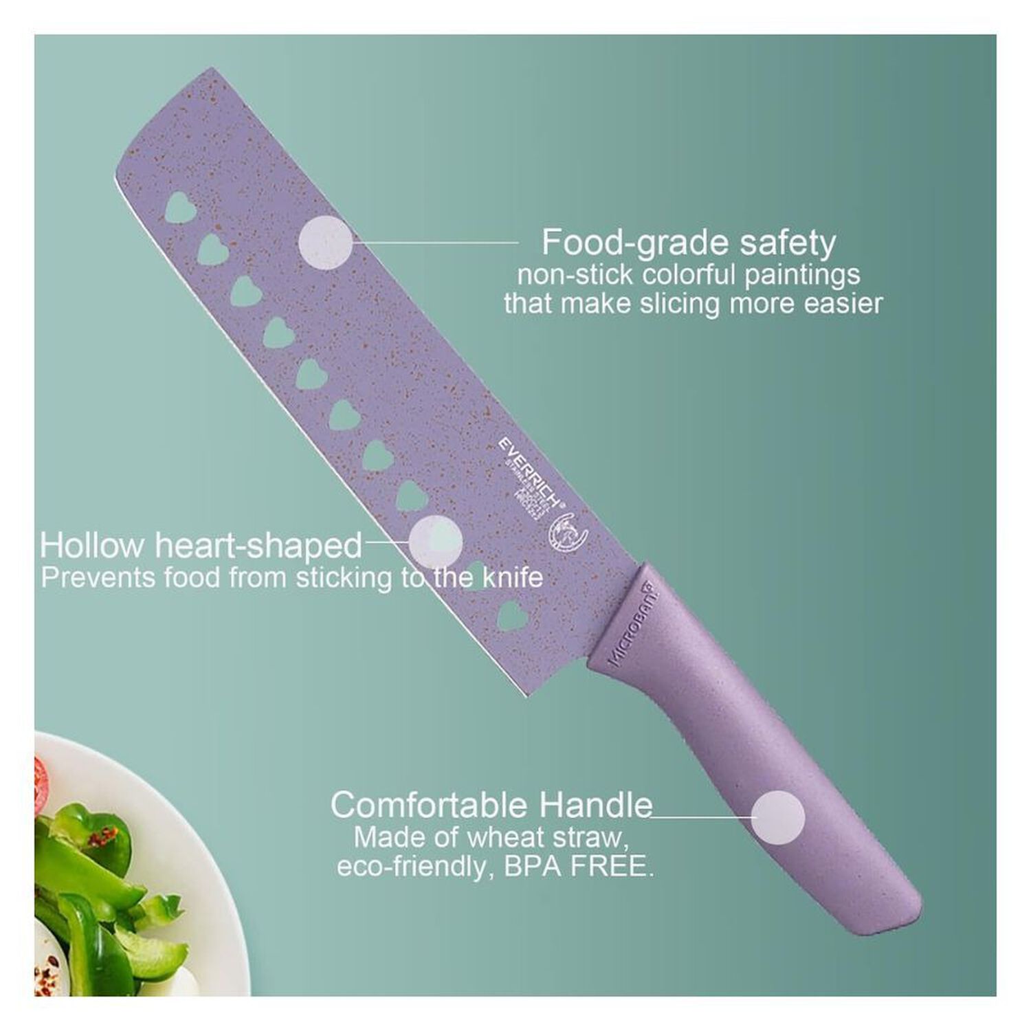 Set Cuchillos Cocina Evdrtverh 8 Piezas Antiadherente Pastel image number 2.0