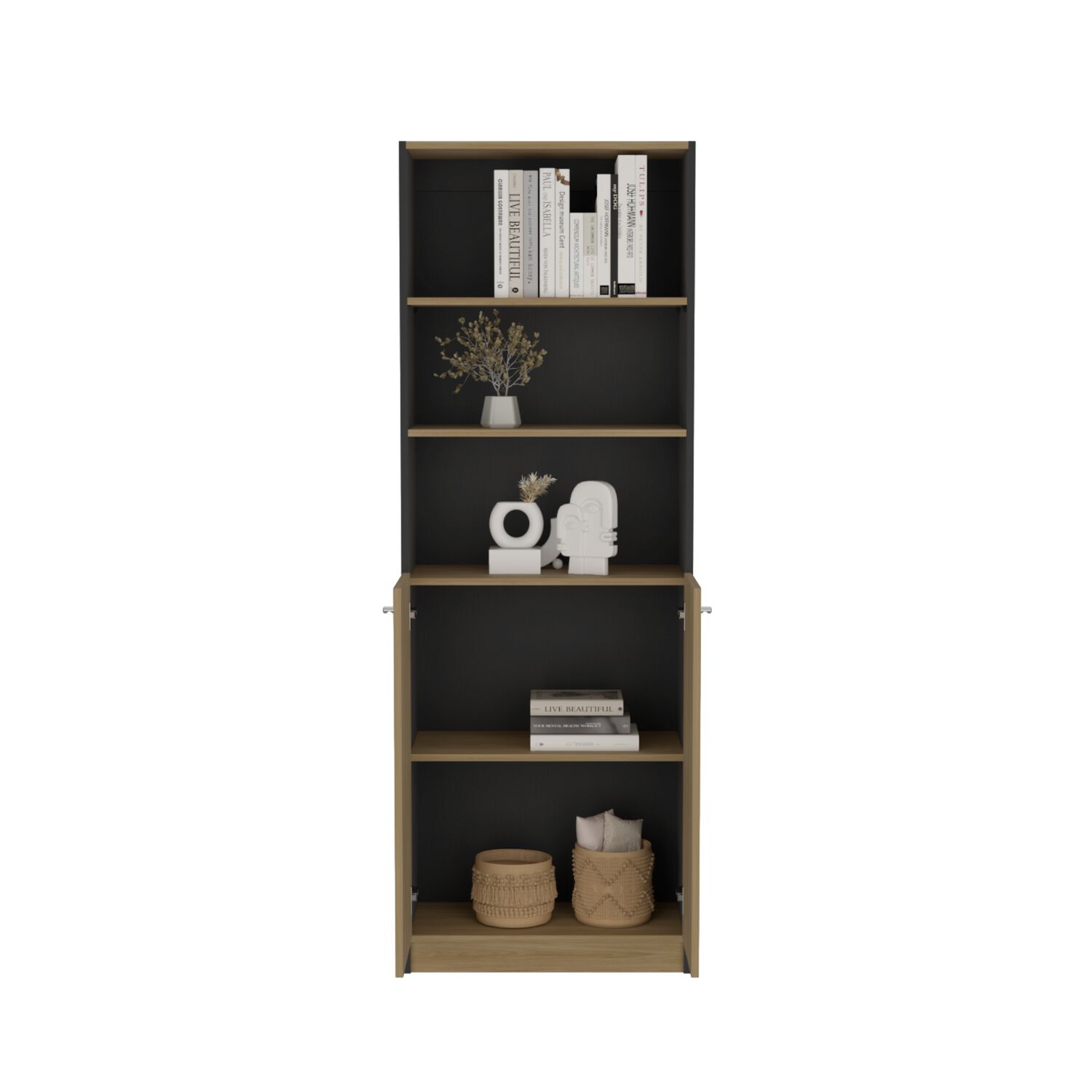 Estante Organizador 2 Puertas 180,6x62,8x29,9 Cm Negro Y Caf&eacute; Claro image number 2.0