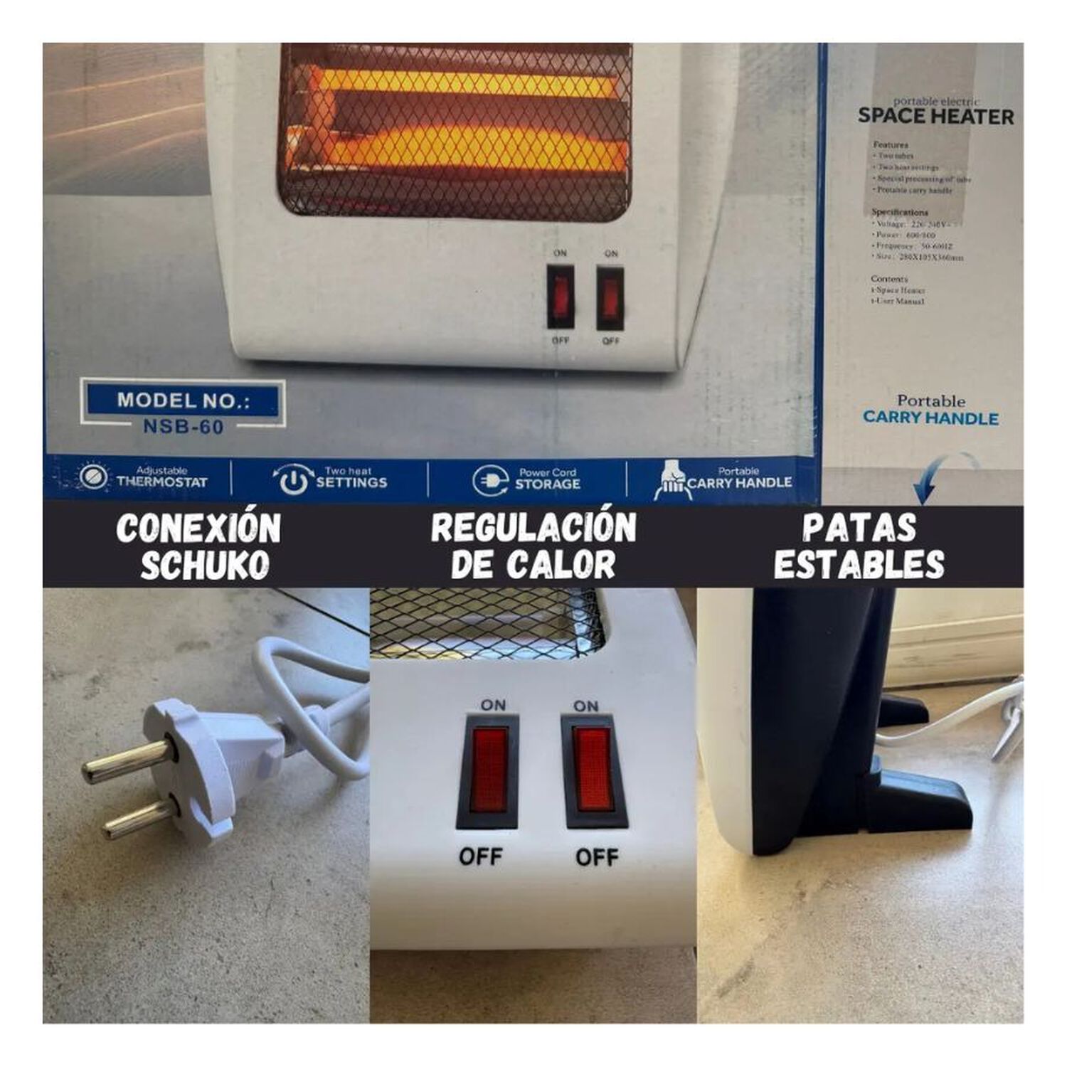 : Calefactor El&eacute;ctrico Port&aacute;til Para Dormitorio Oficina image number 5.0