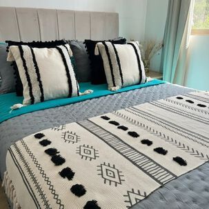 Set Ropa De Cama 7 Piezas Turquesa Gris Algod&oacute;n + Cojines 2 Plazas Super King
