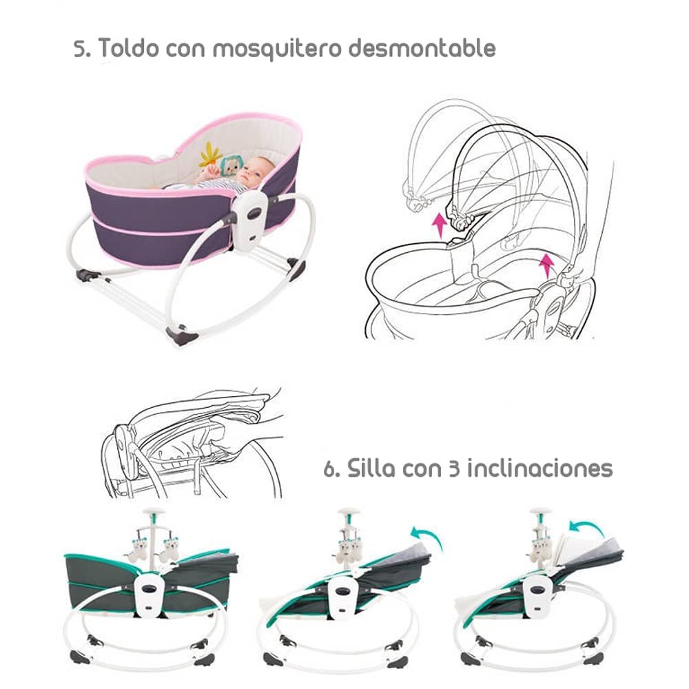 Cuna Mois&eacute;s 5 En 1 Con Vibraci&oacute;n Mosquitero Lubabycas Rosada image number 3.0