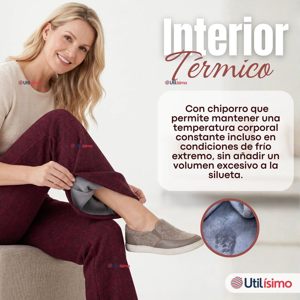 Pantal&oacute;n Polar Con Chiporro Palazzo Mujer Elasticada T&eacute;rmica Burdeo Jeans image number 5.0