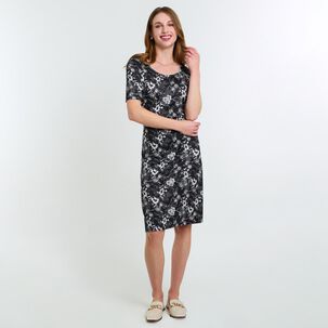 Vestido Full Print Amarra En Cintura Manga Corta Cuello Redondo Mujer Lesage