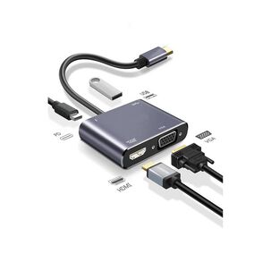Hub Adaptador 4 En 1 Type-c A Hdmi 4k + Vga + Usb 3.0+ Usb C