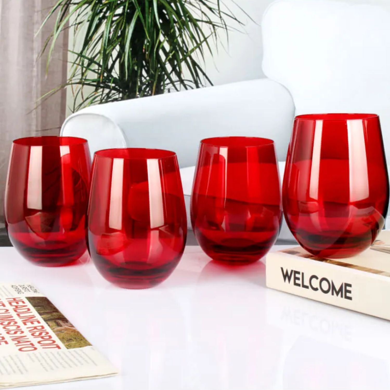 Set 12 Vasos Vidrio Bajos Full Color Rojo 480ml Allegra image number 2.0