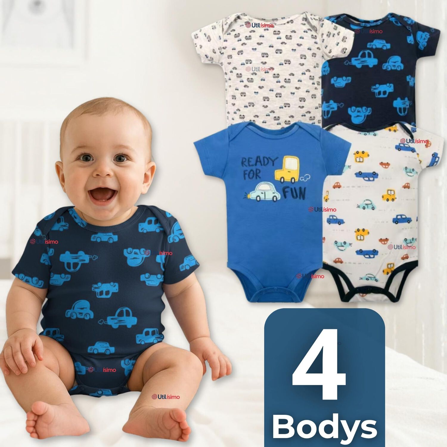 Pack 4 Bodys Ni&ntilde;o Manga Corta Tedmimak 100% Algod&oacute;n Ready Fun image number 0.0