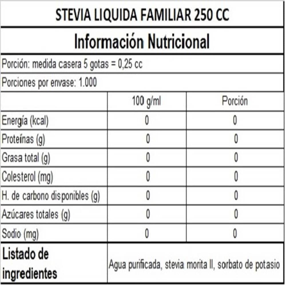 Stevia L&iacute;quida Familiar Uso Diario - 250 Ml. image number 1.0