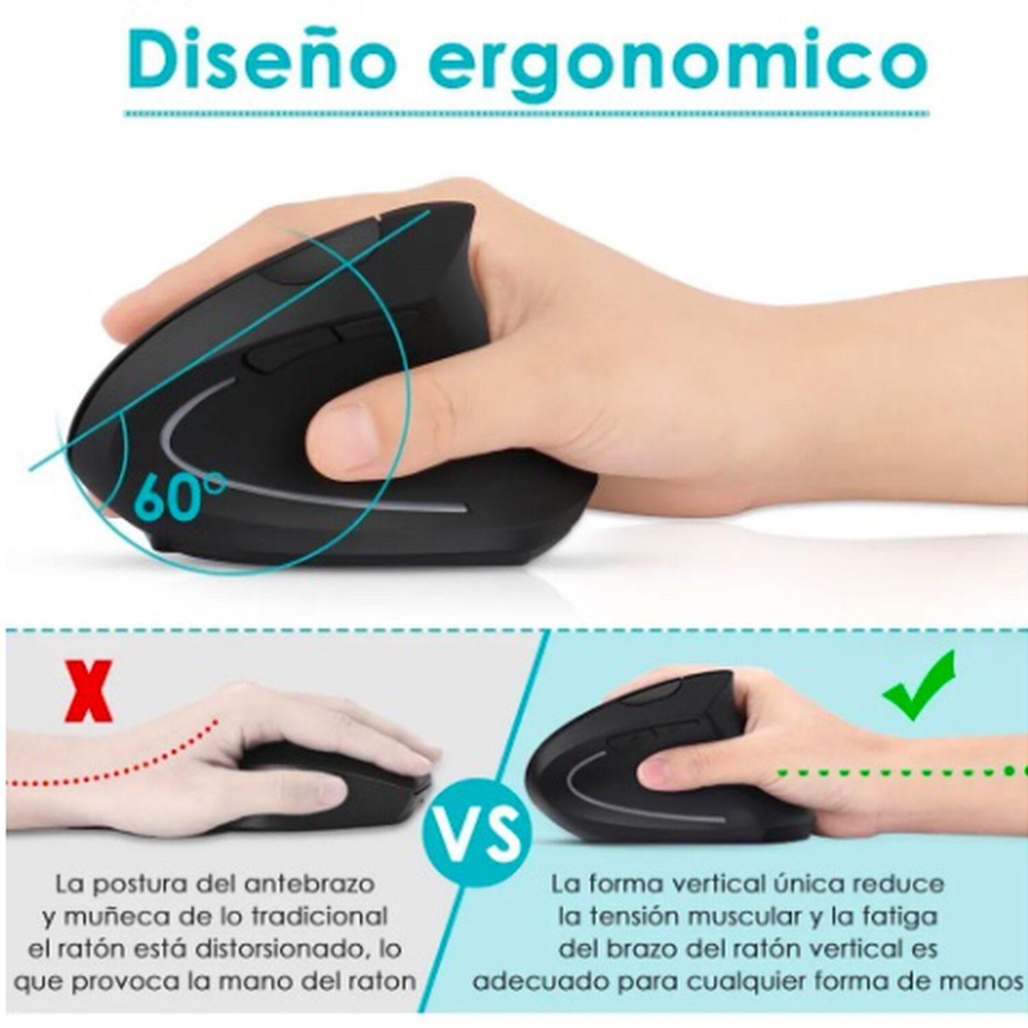 Mouse Vertical Inal&aacute;mbrico Ergon&oacute;mico Carga Usb image number 1.0