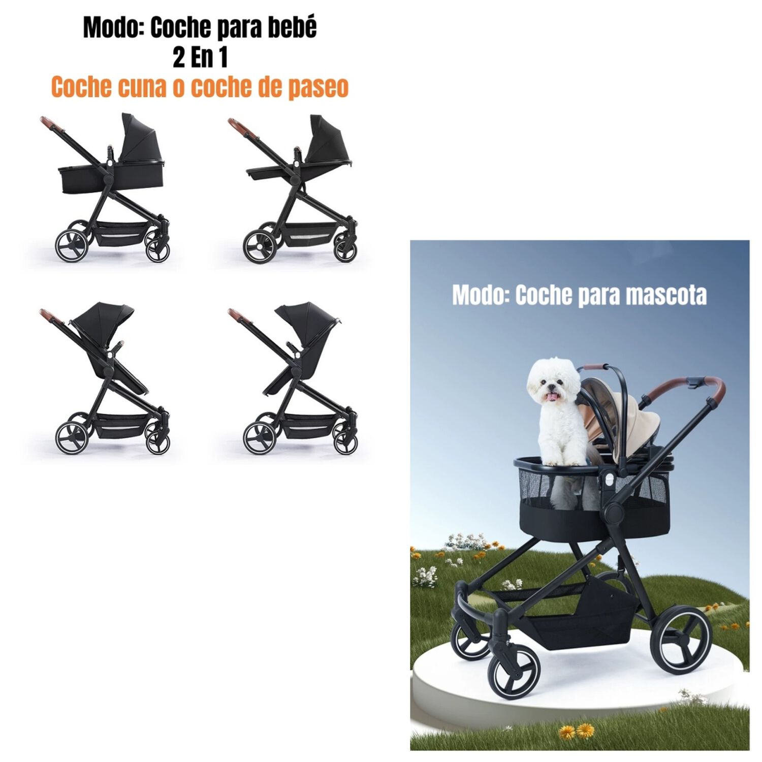 Coche De Beb&eacute; Y Mascota 2 En 1 Mix Negro By Lubabycas image number 2.0
