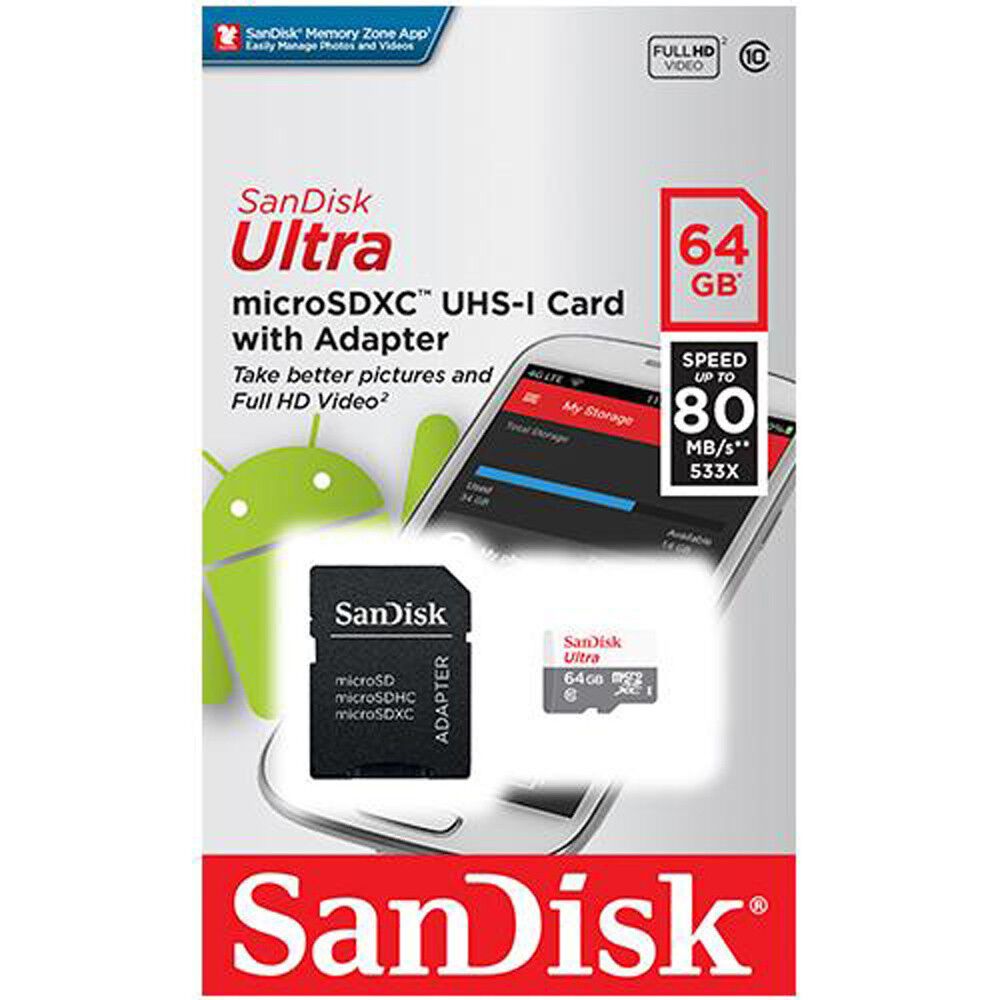 Memoria Micro Sd Sandisk Ultra 64gb Clase 10 + Adaptador image number 2.0