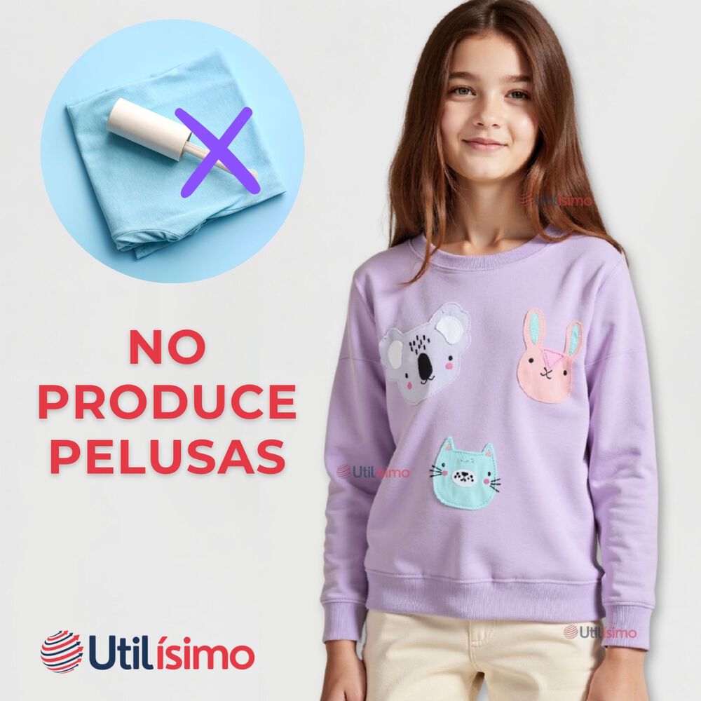 Poler&oacute;n Ni&ntilde;a Manga Larga 100% Algod&oacute;n Morado Animales image number 6.0