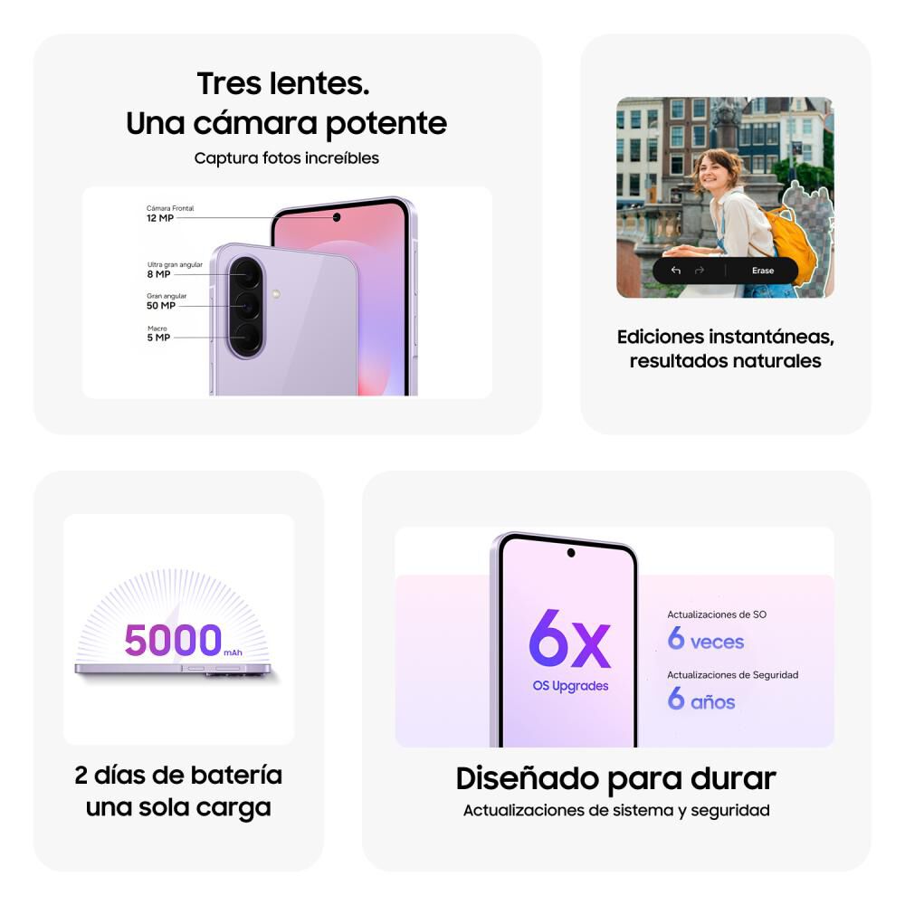 Smartphone Samsung Galaxy A37 / 5G / 128 GB / Awesome Lavender / Liberado image number 3.0