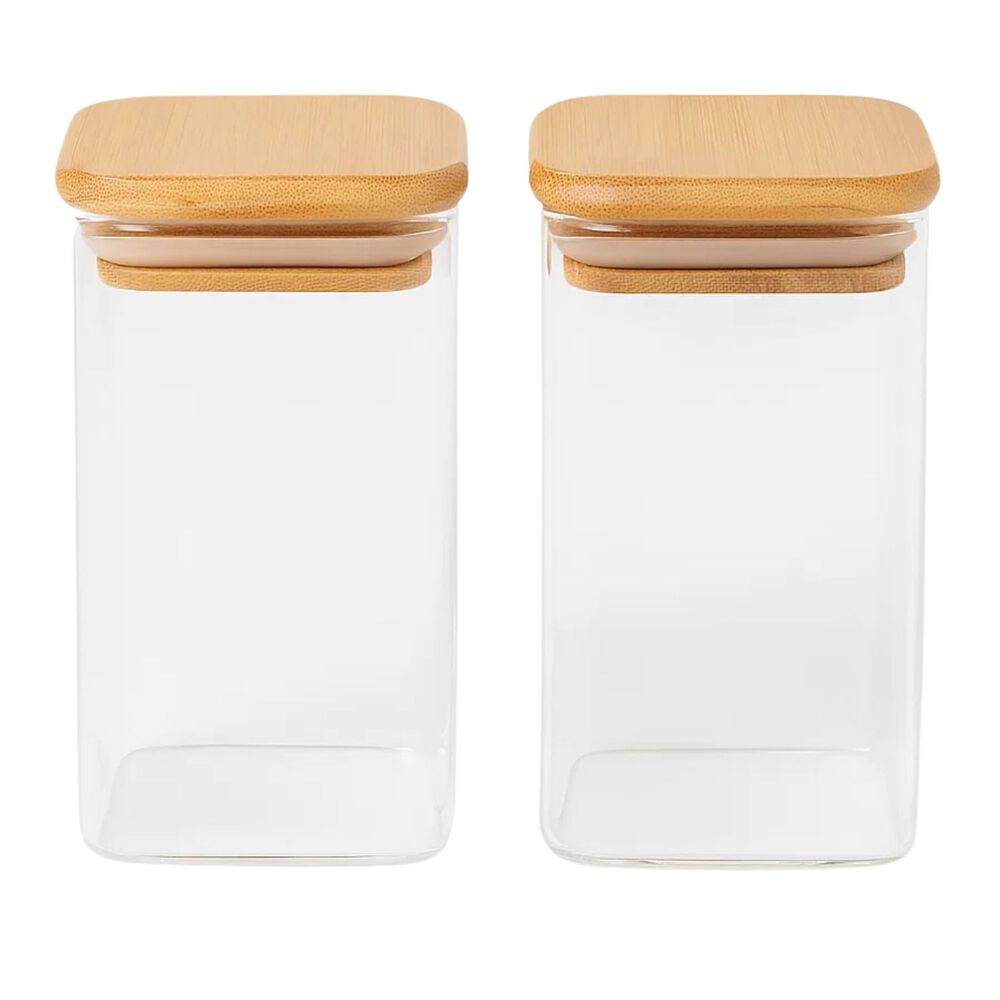 Set 2 Frasco Hermetico 600ml Vidrio Cuadrado 12cm Bamb&uacute; image number 0.0