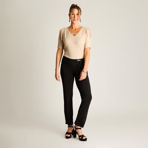 Pantalón Con Hebilla Tiro Alto Recto Mujer Lorenzo Di Pontti
