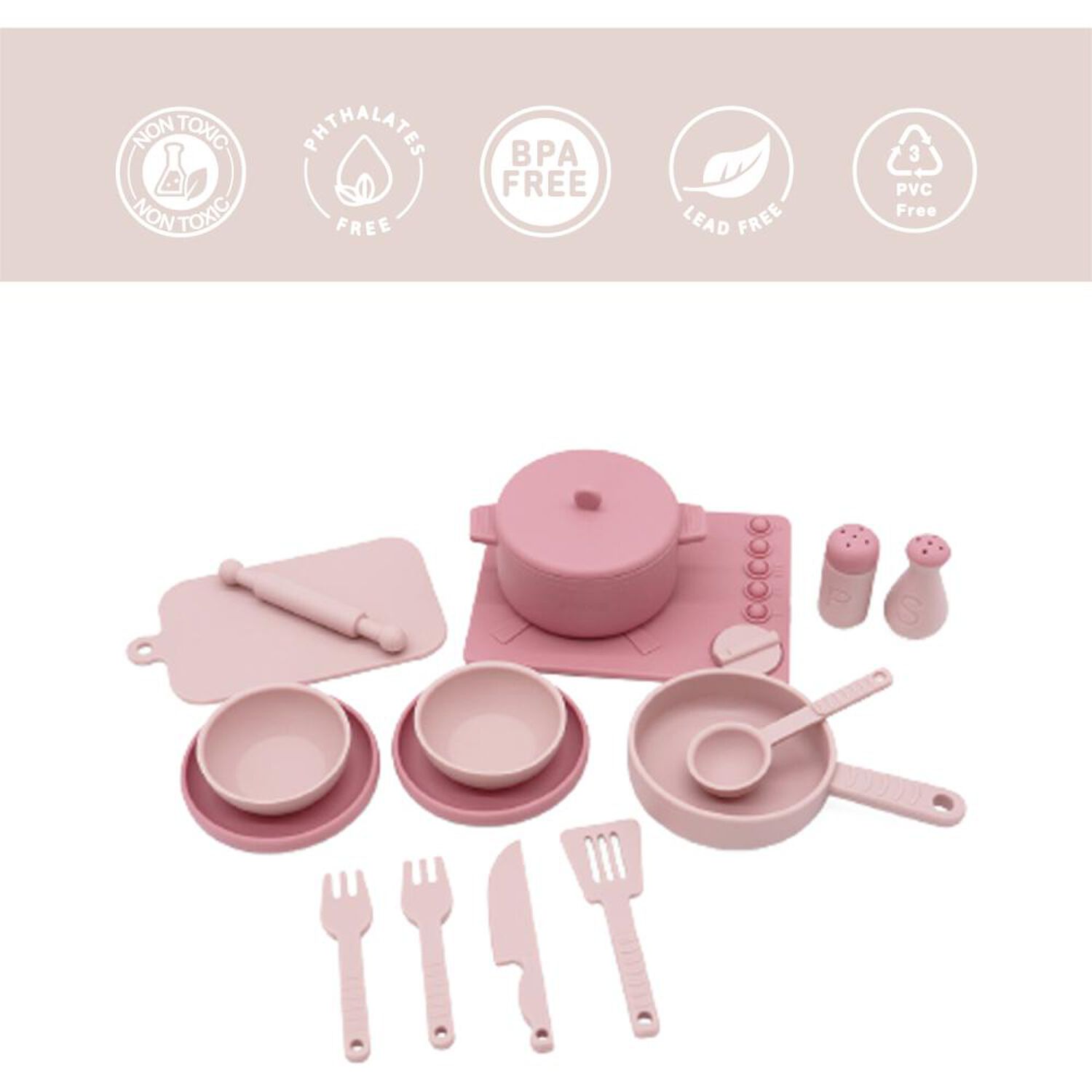 Cocina De Juguete Bebesit Montessori Silicona Rosada image number 1.0