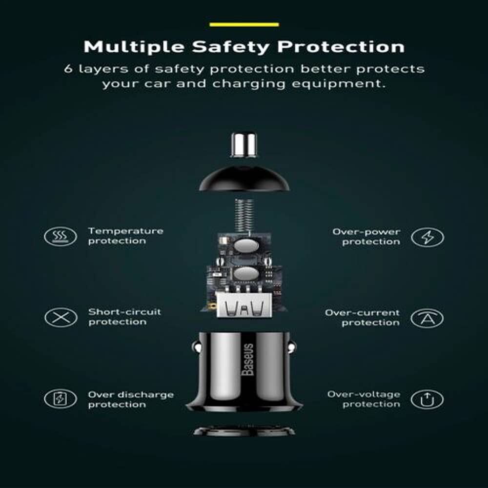 Cargador De Celular Auto 4.8 A Baseus Original Mini Carga Rapida 4.8 Amperes Al Encendedor Del Carro image number 6.0