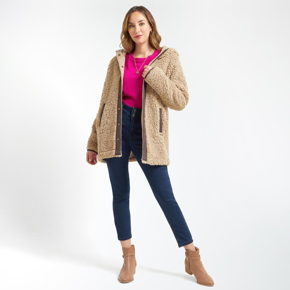 Chaqueta Sherpa Bonded Aplicación Pu Cuello Alto Con Capucha Mujer Geeps image number 1.0