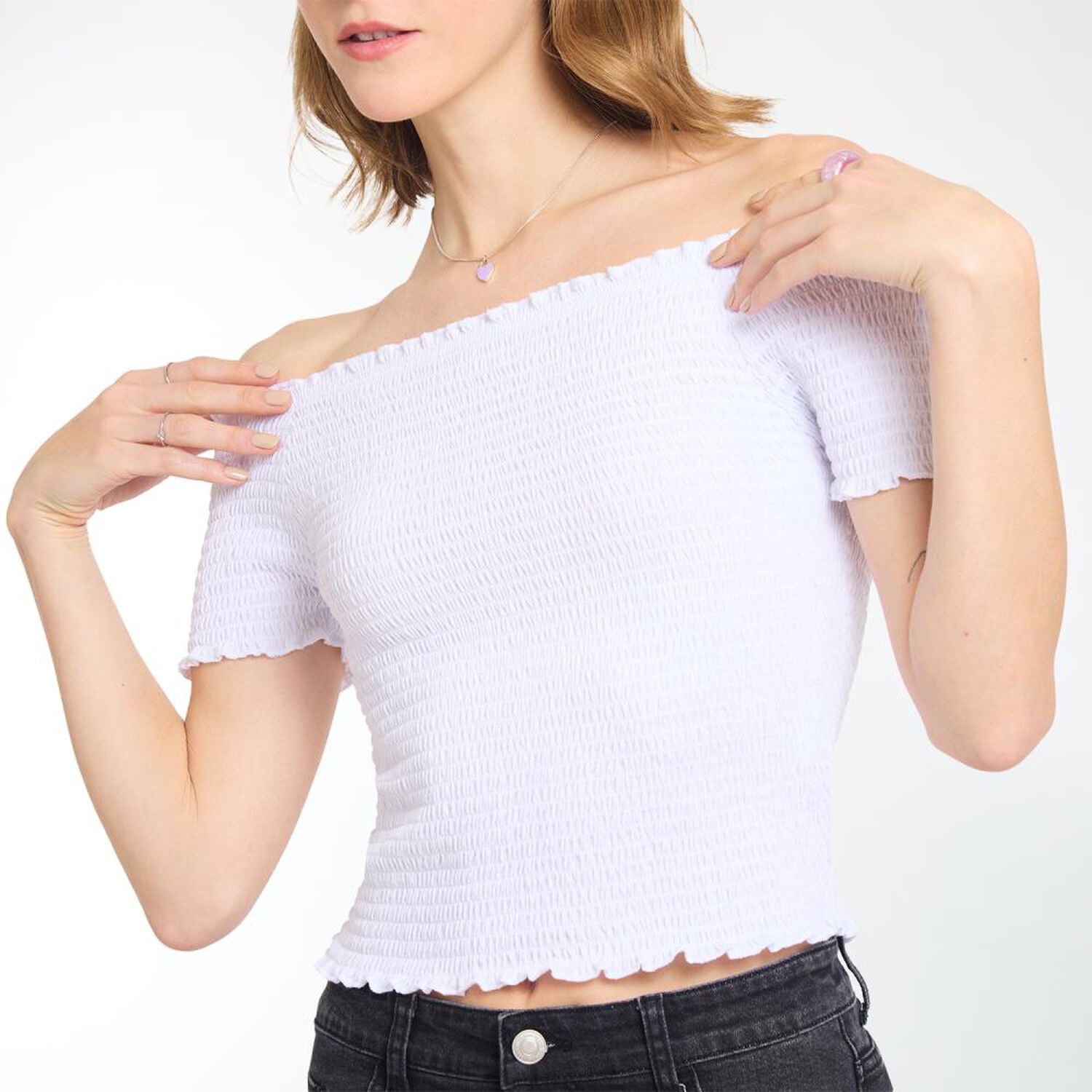 Polera Crop Panal Manga Corta Cuello Cuadrado Mujer Freedom image number 4.0