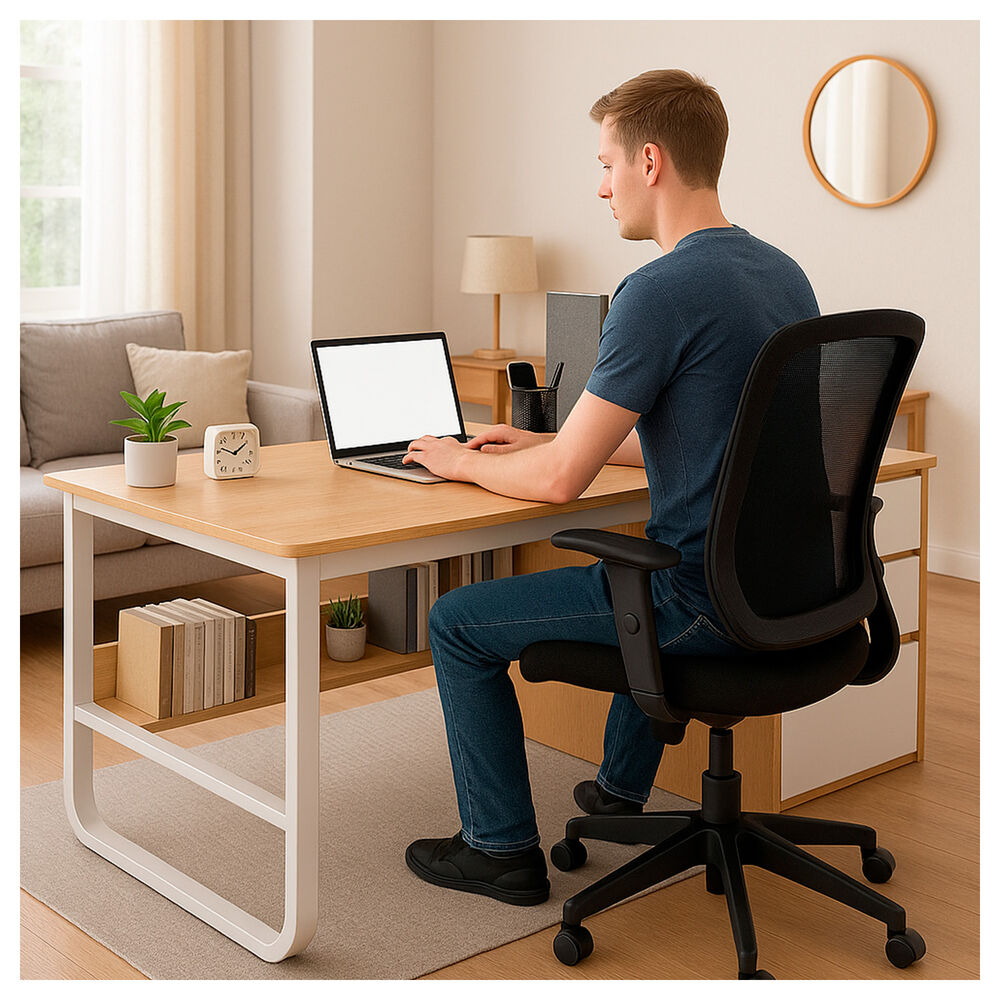 Escritorio Con 3 Cajones Y Estante Librero Madera Blanco Oficina image number 3.0