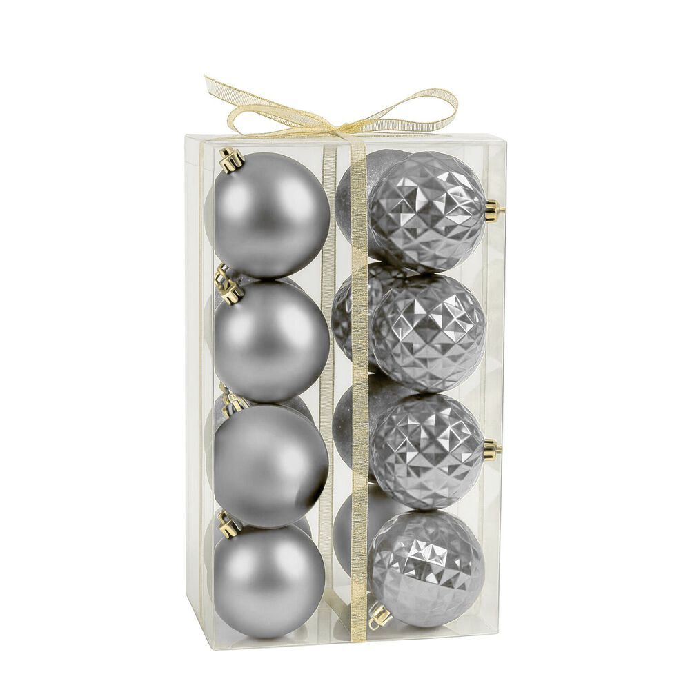 16 Esferas Navidad Bambalina 8 Cm Plateado Navideñas Decorar image number 0.0