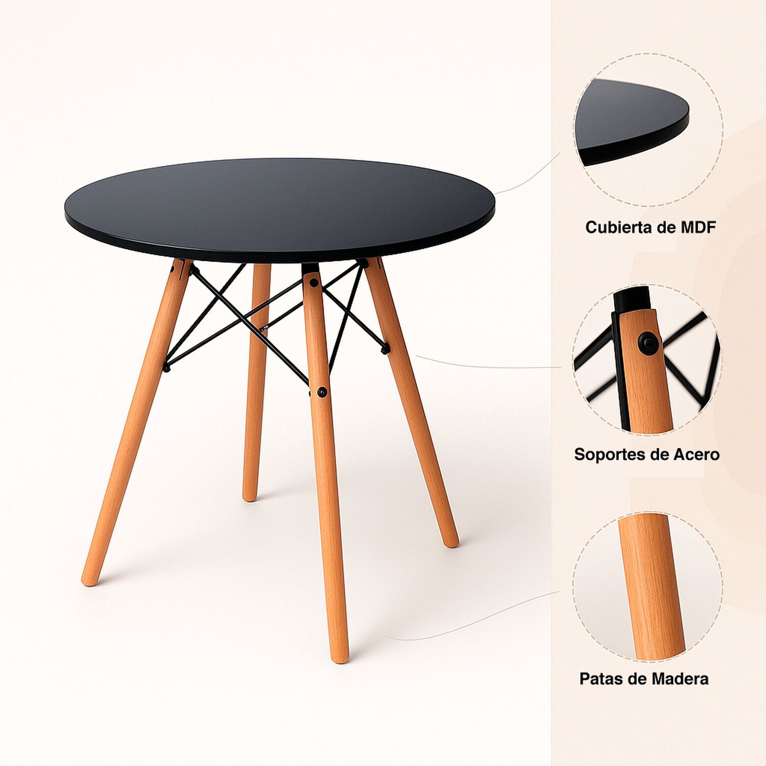 Mesa De Comedor Eames 100cm Redonda - Negra image number 4.0