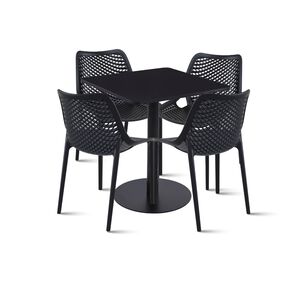 Mesa Restaurant 70x70 Tubo Metal Cubierta Mdf + 4 Sillas Air Berl&iacute;n - Negra