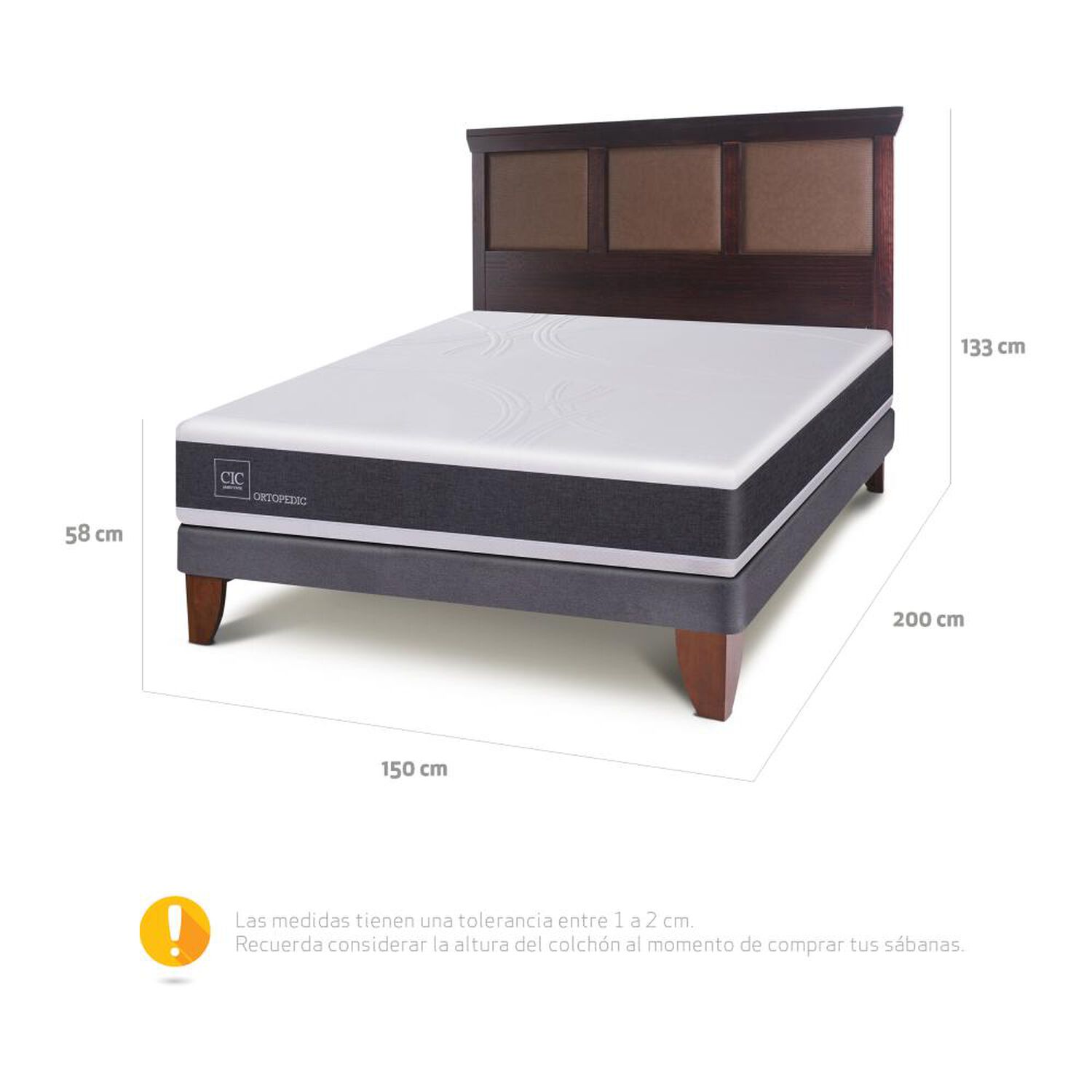 Cama Europea Cic New Ortopedic / 2 Plazas / Base Normal + Respaldo image number 2.0