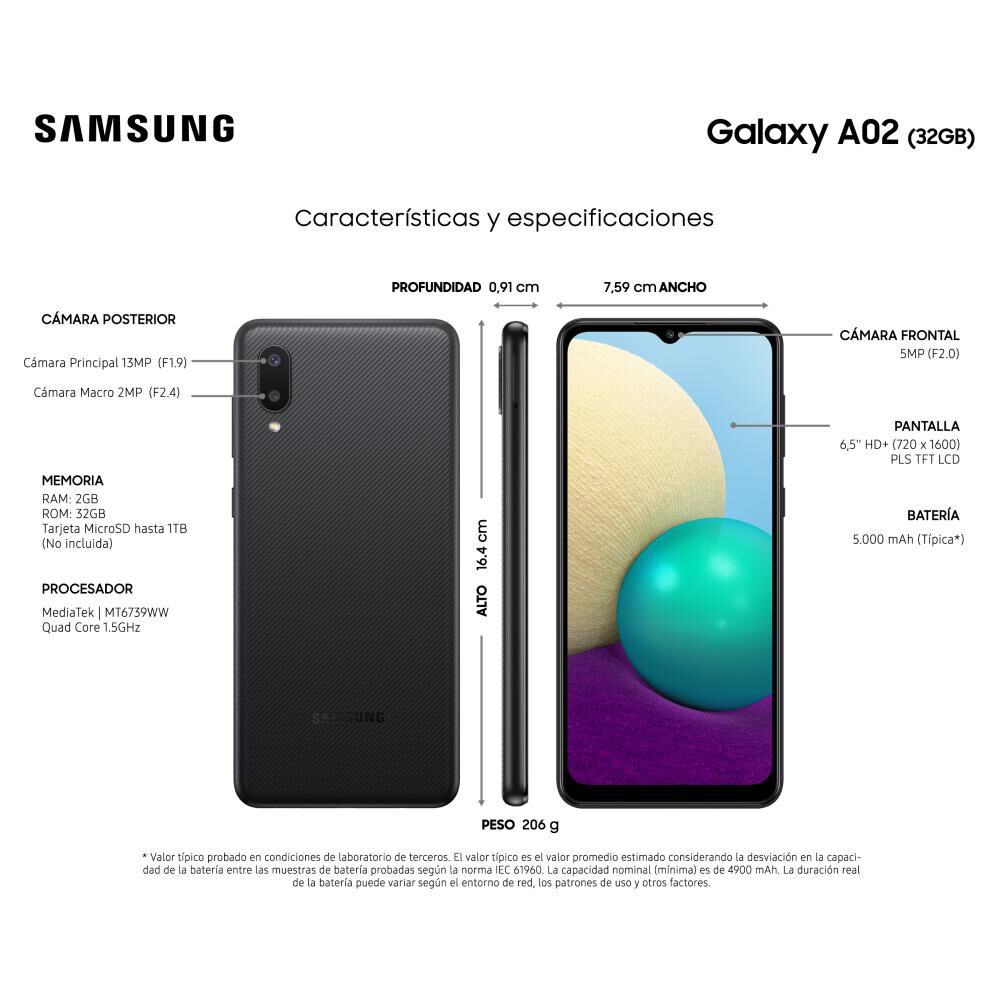 Smartphone Samsung Galaxy A02 Negro / 32 Gb / Wom image number 2.0