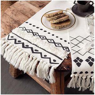 Camino De Mesa De Lino Tejido Con Dise&ntilde;o 35*180cm Mod07