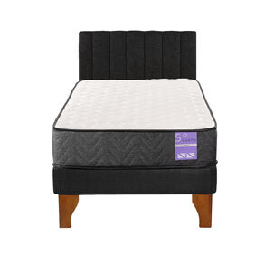 Cama Europea 1,5 Plaza + Respaldo Tubular Madera Negro