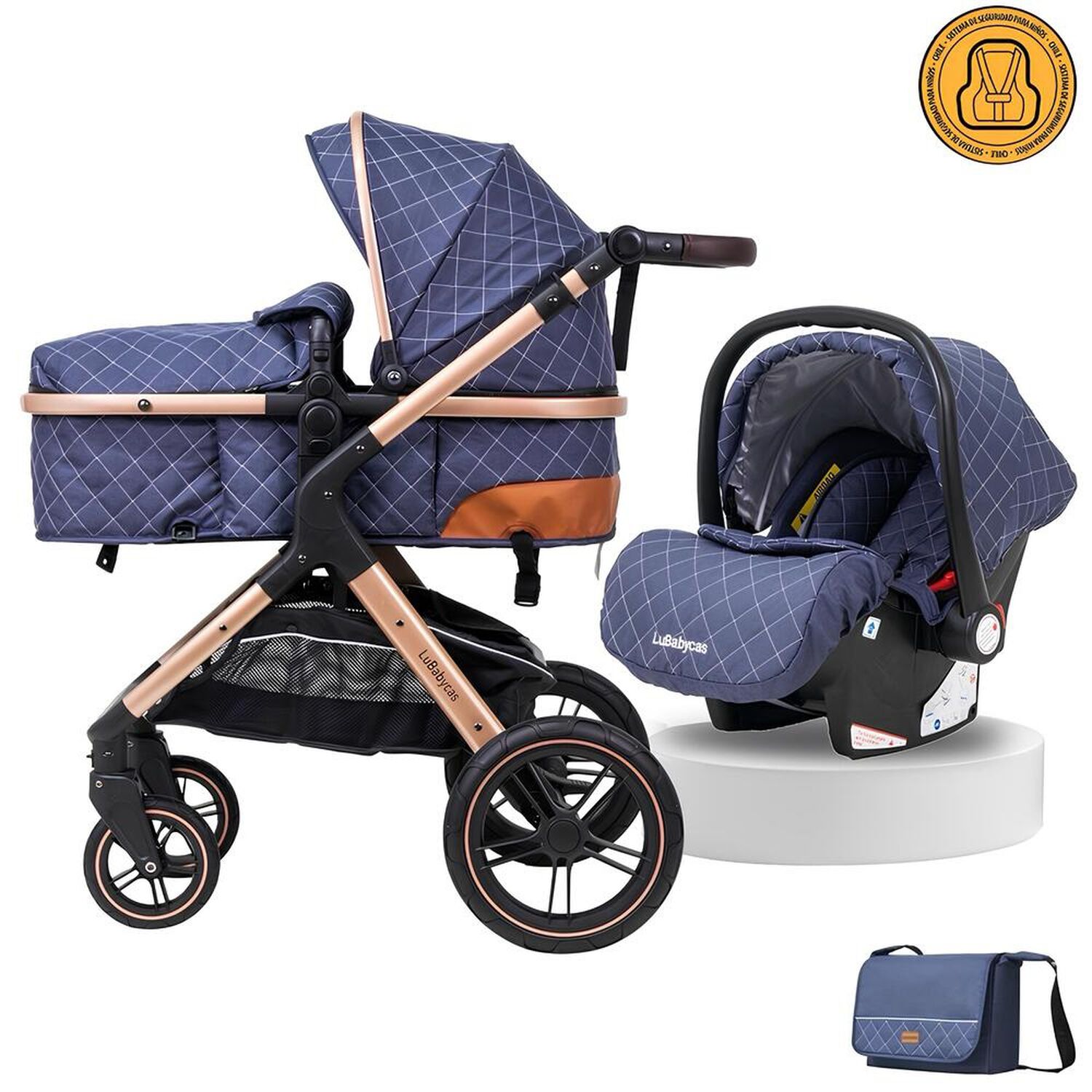 Coche Travel System Con Accesorios Lubabycas X1 Azul image number 8.0