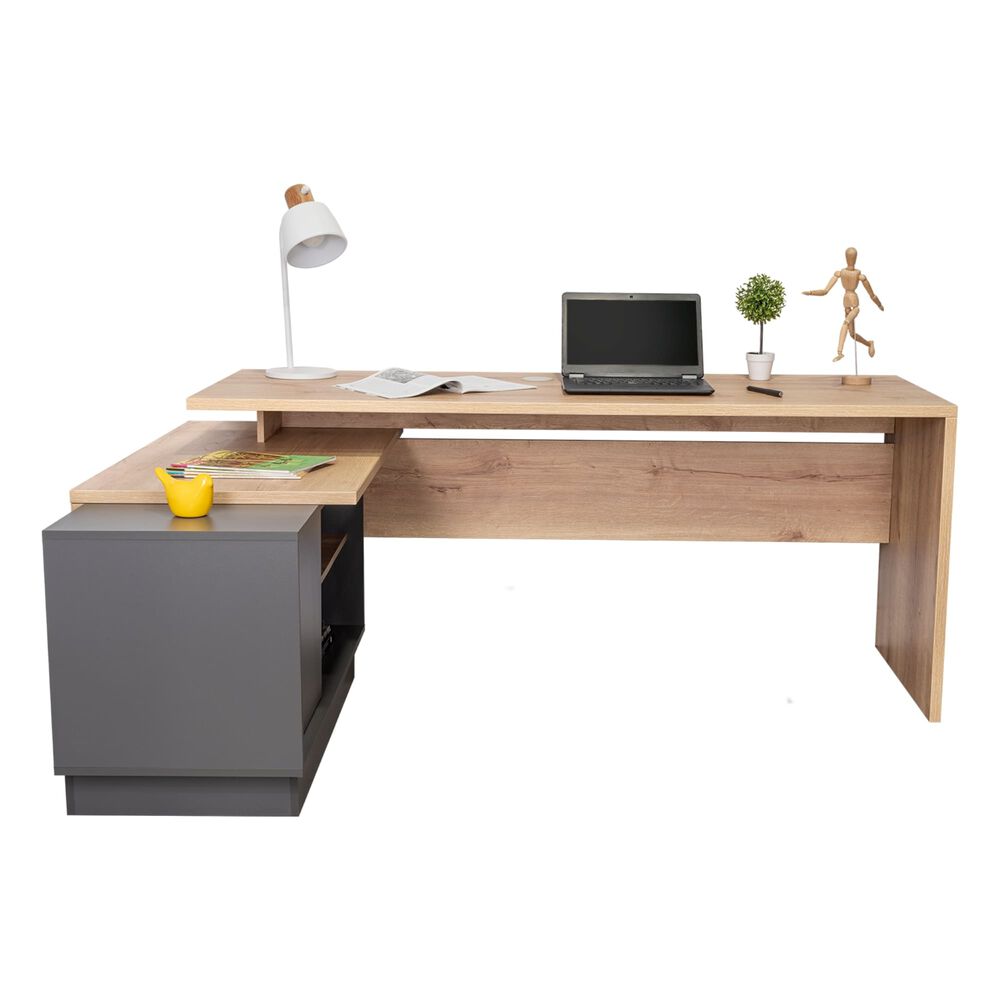 Escritorio En L 1 Puerta Y Estantes Fm-015c Caf&eacute; Claro Y Plomo image number 4.0