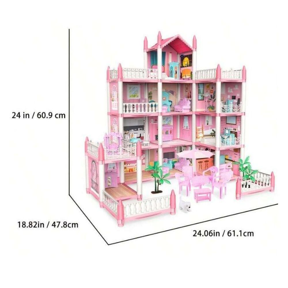 Casa De Muñecas Castillo Rosa Con Mueble Y Decoraciones Dyi image number 1.0