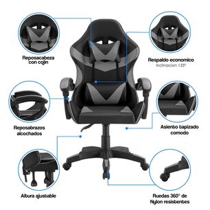 Silla Gamer Tokio Negra Y Gris- Ergon&oacute;mica Con Cojines Y Reclinable Para Un Confort &Oacute;ptimo