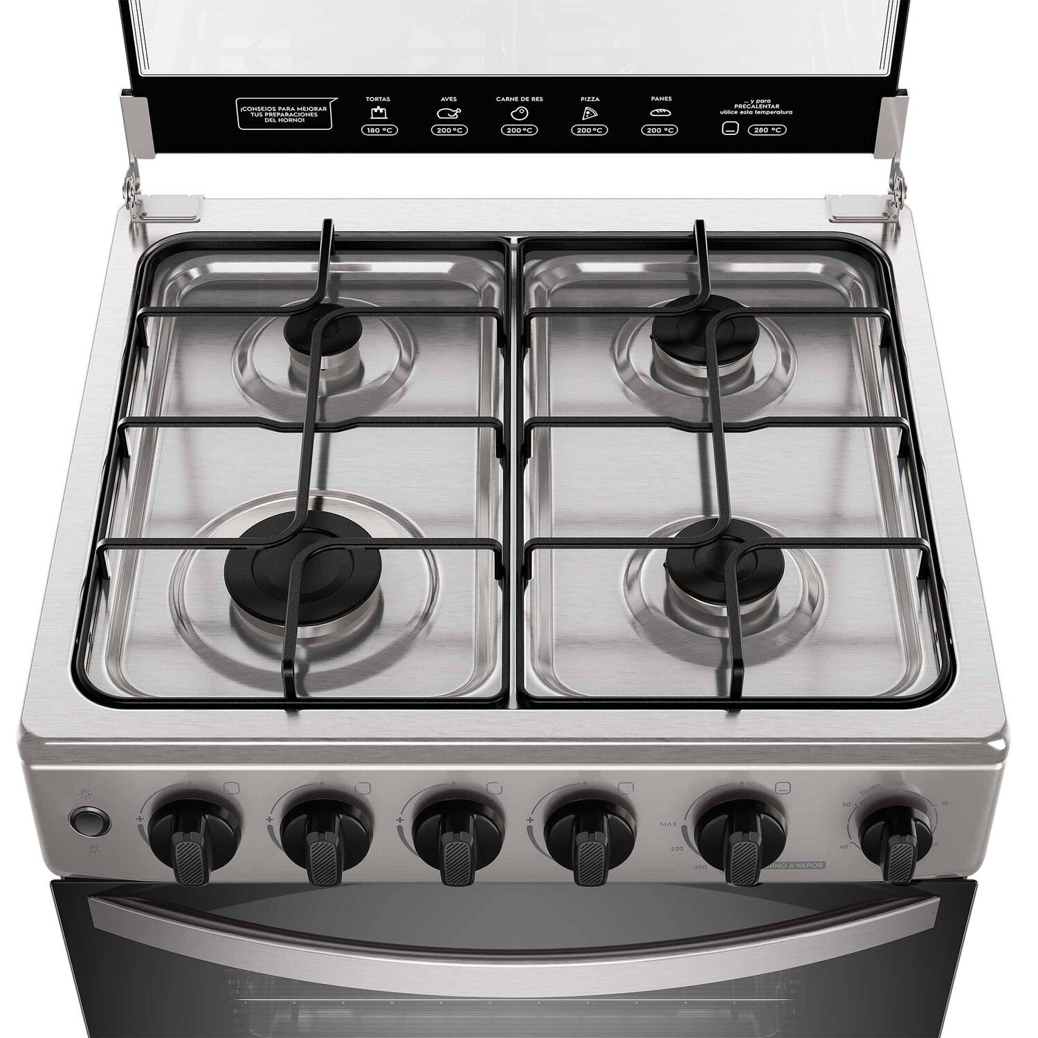 Cocina A Gas 4 Platos Horno Vapor Y Temporizador Fm4tsc Silver image number 4.0