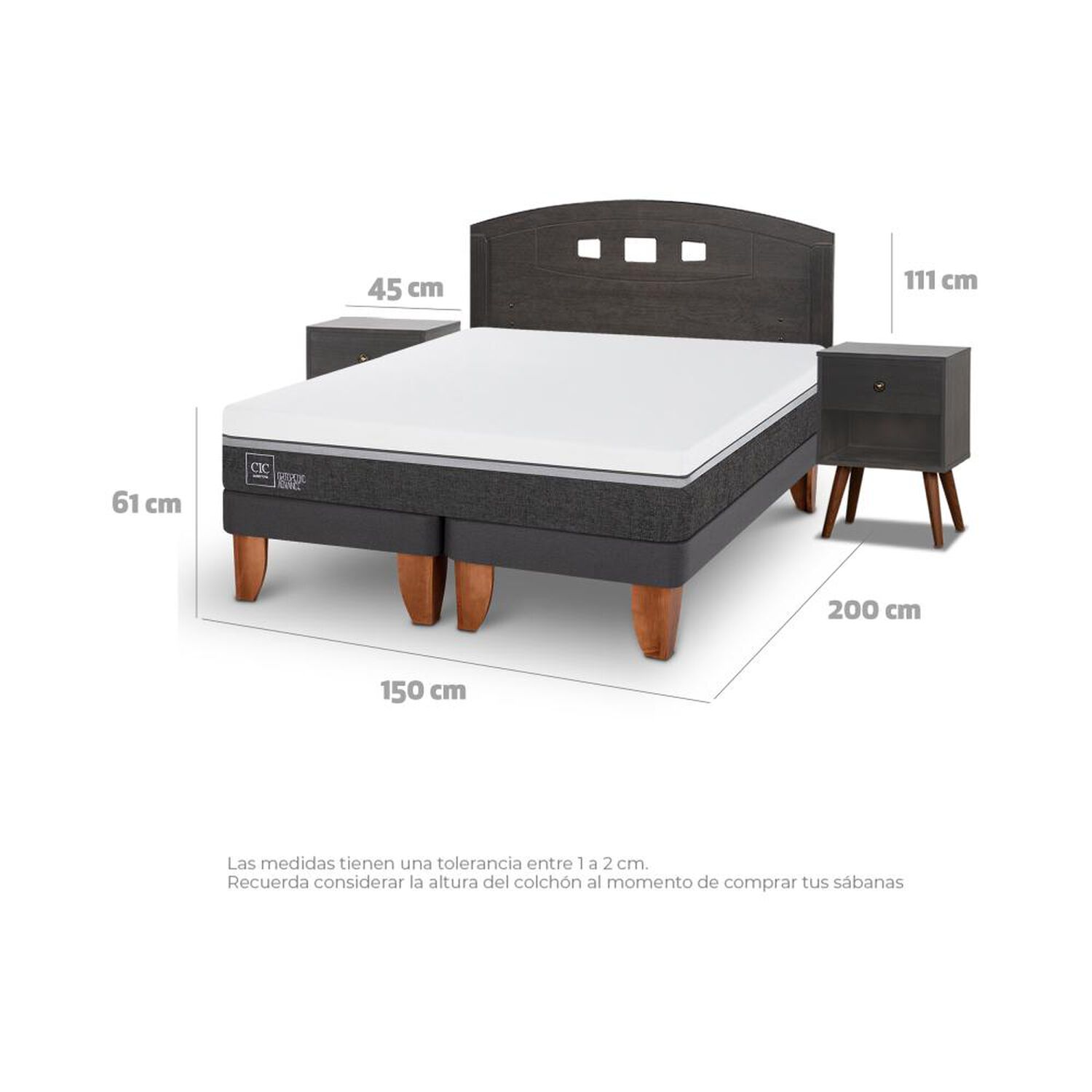 Cama Europea Cic Ortopedic Advance / 2 Plazas / Base Dividida + Set De Maderas image number 3.0