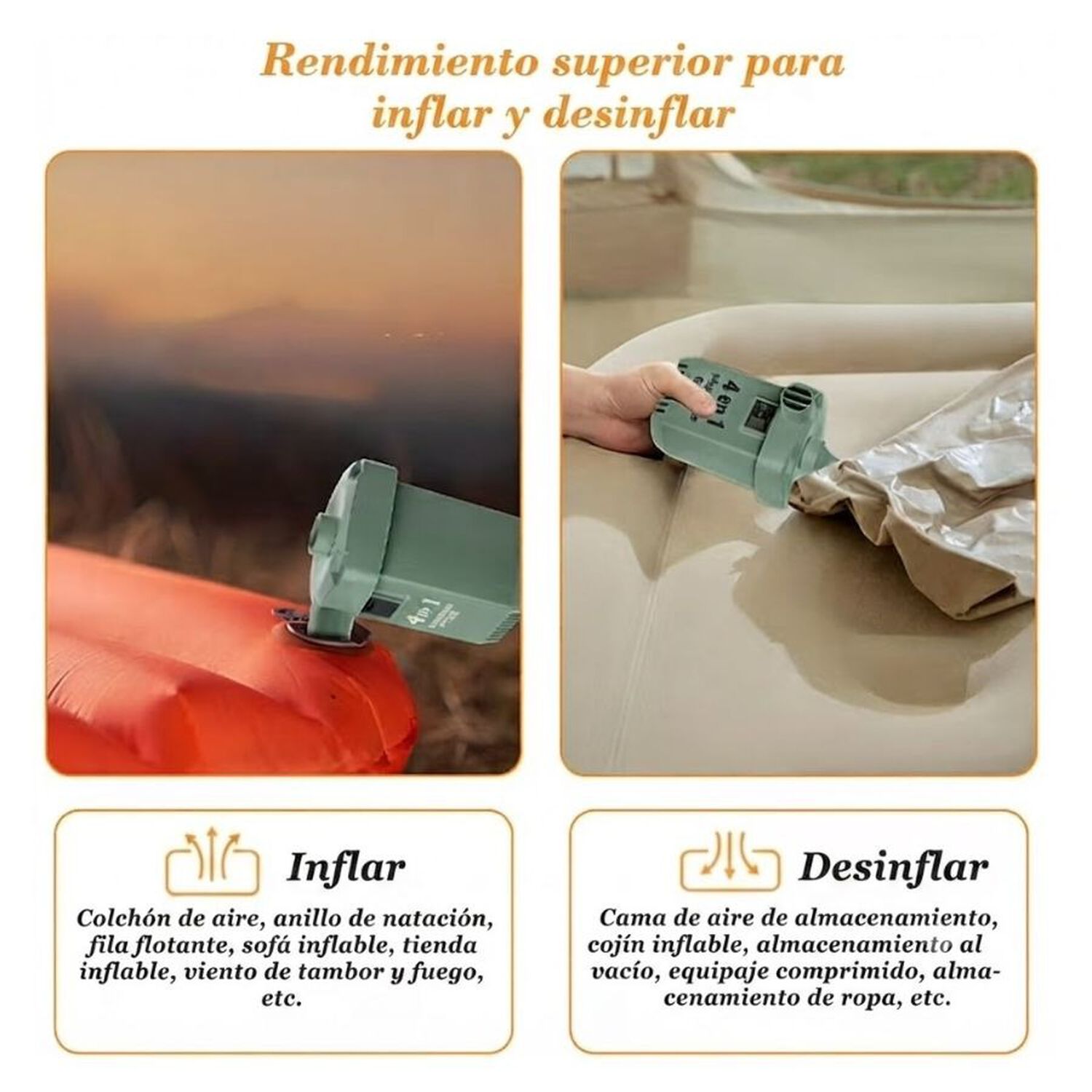 Inflador El&eacute;ctrico Port&aacute;til Recargable Usb 4 En 1 Verde image number 3.0
