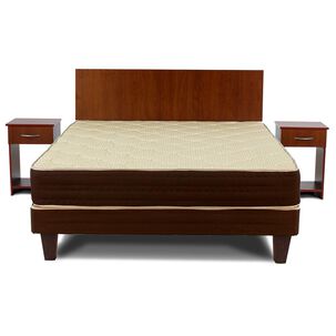 Cama Europea Mantahue M 500 / 2 Plazas / Base Normal  + Set De Maderas + Textil