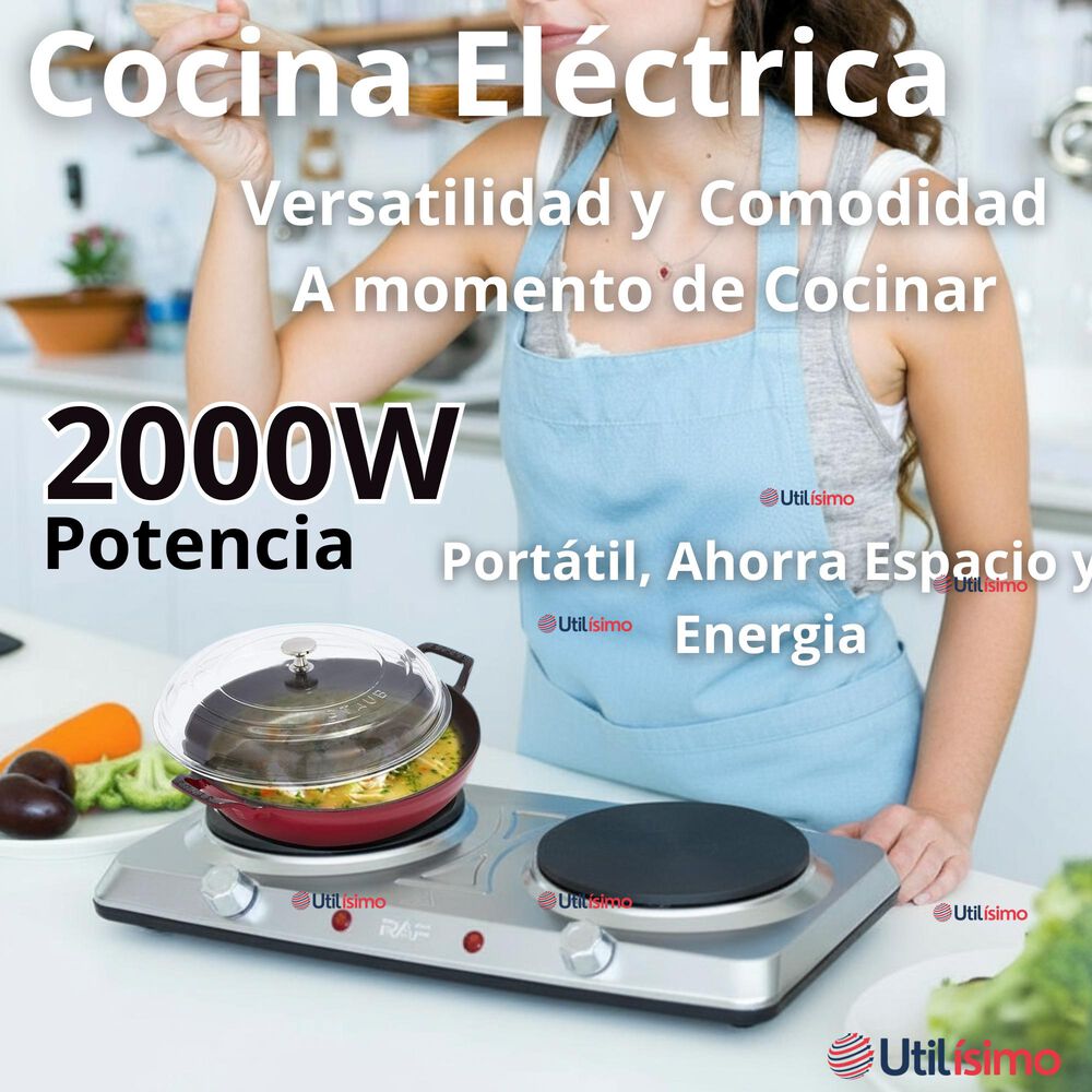 Cocina El&eacute;ctrica Port&aacute;til 2 Platos 2000w De Potencia Acero Inoxidable image number 1.0