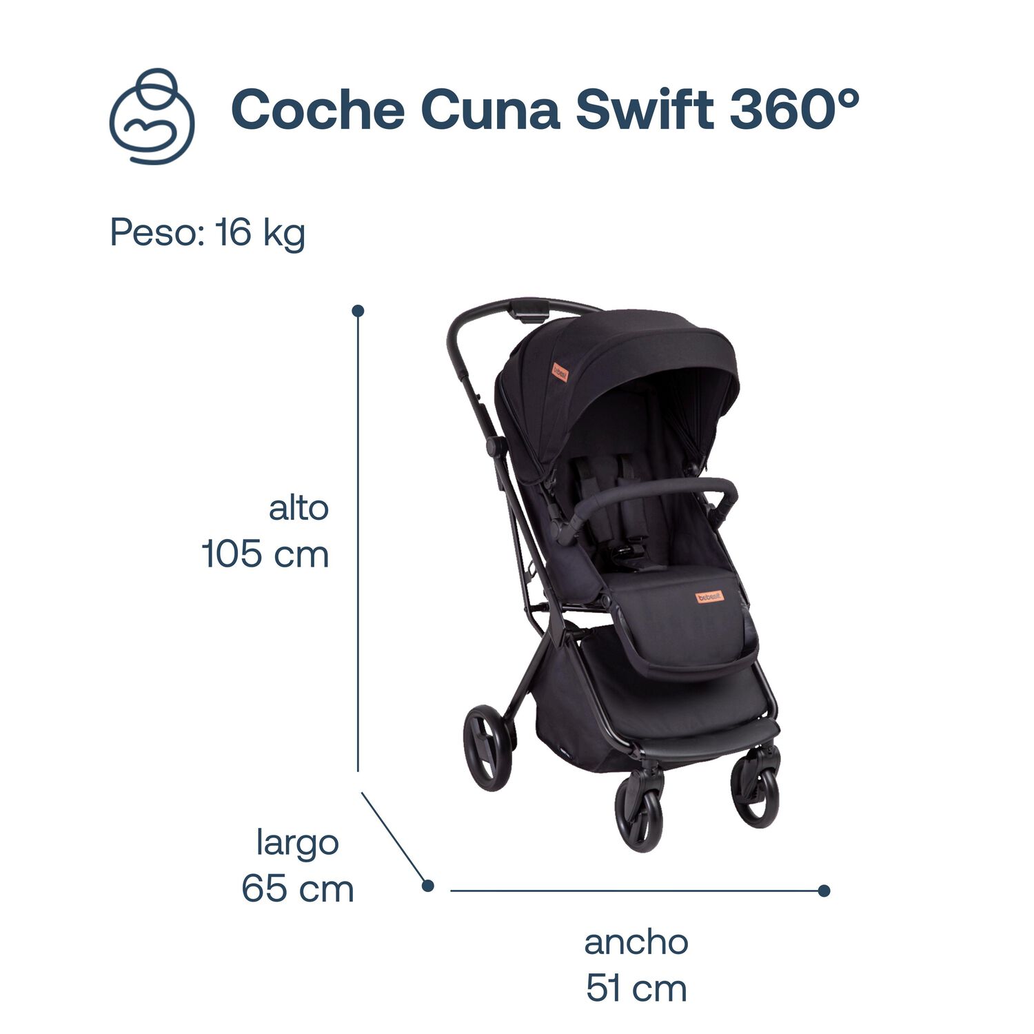 Coche Cuna Travel System Swift 360 Negro image number 5.0