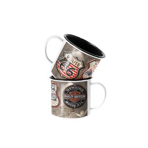 Taza Enlozada Lechera Harley Davidson Ruta 66 Vintage