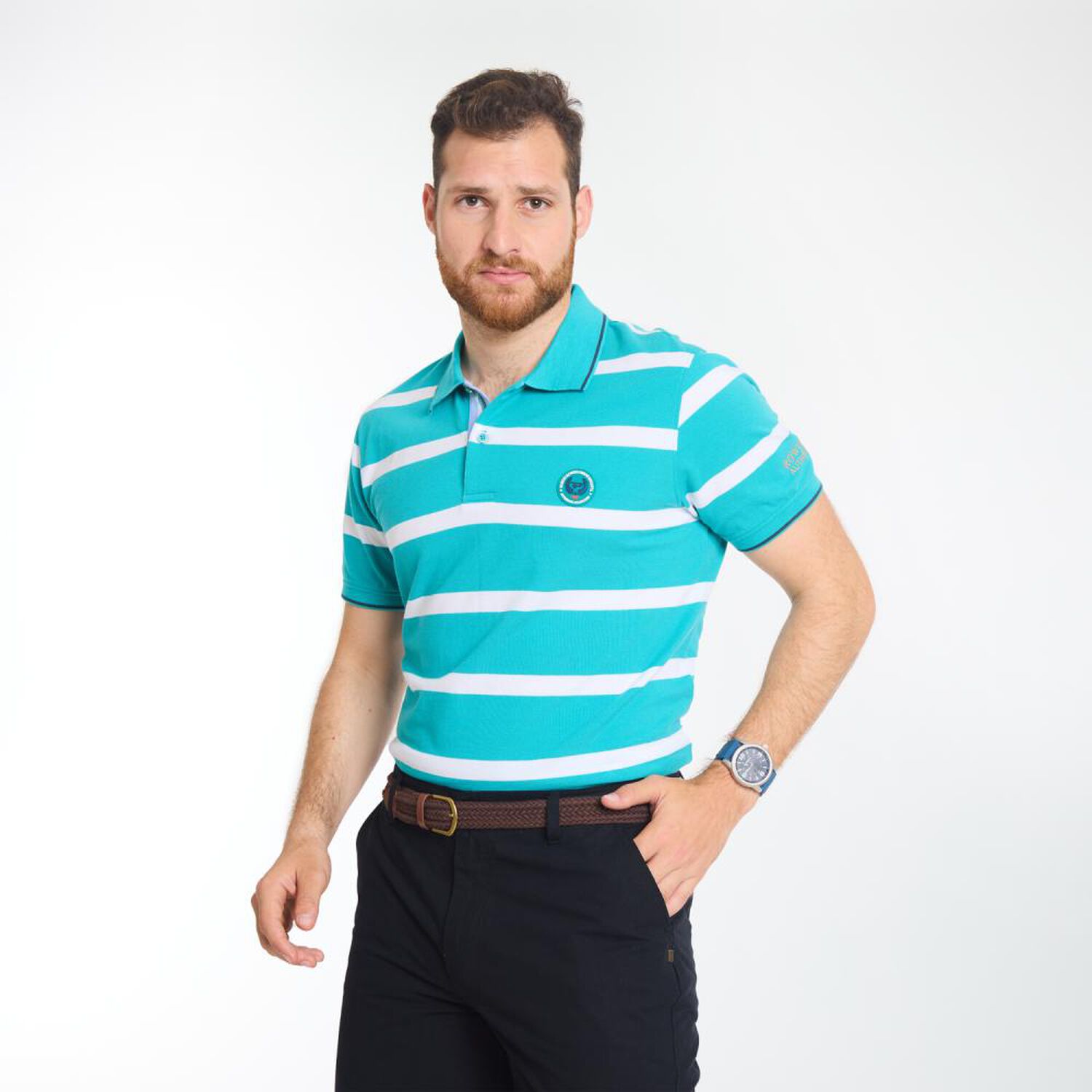 Polera L&iacute;neas Manga Corta Cuello Piqu&eacute; Hombre Peroe image number 2.0
